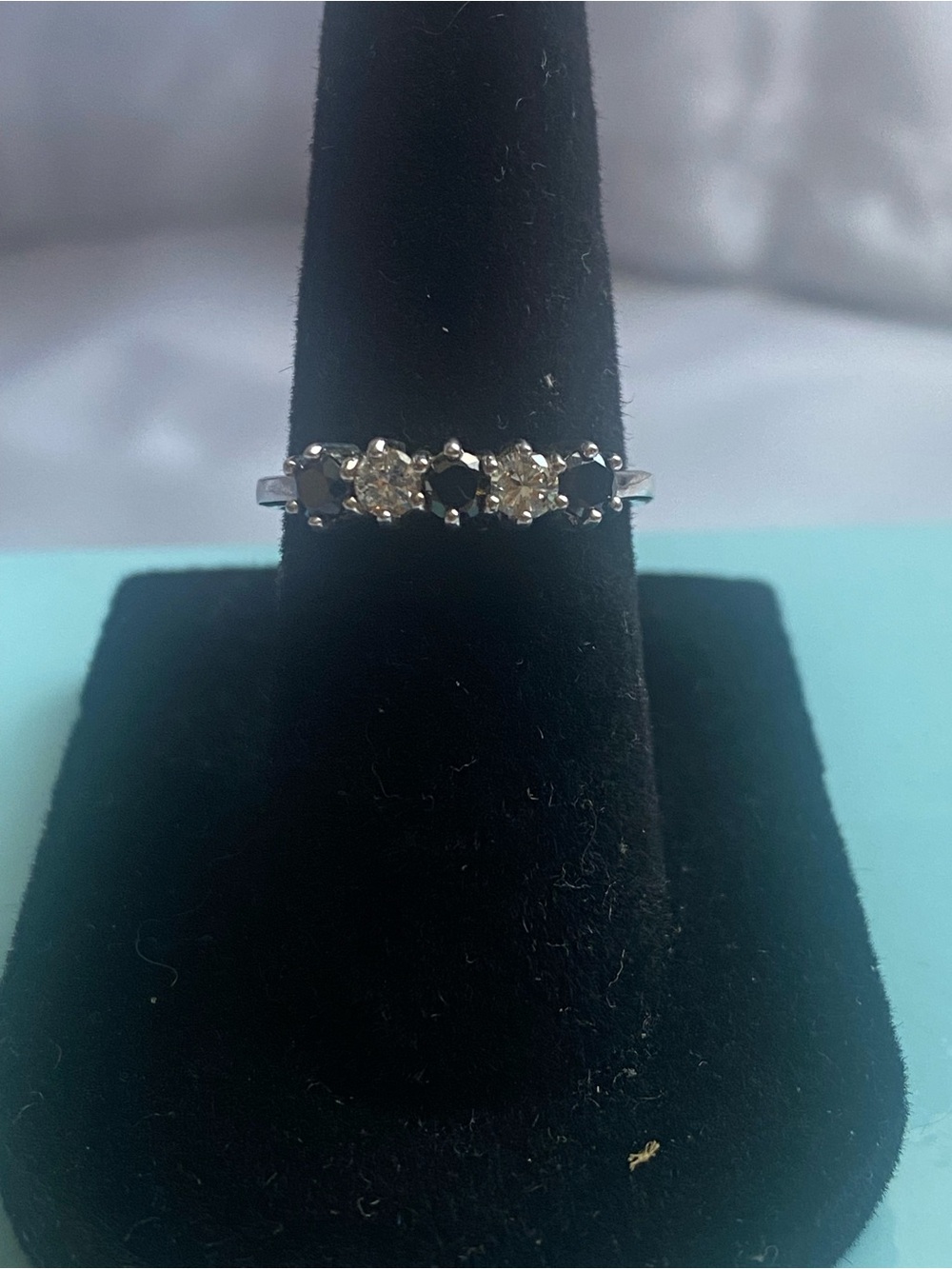 Sterling Silver Black and White Stone Cluster Ring
